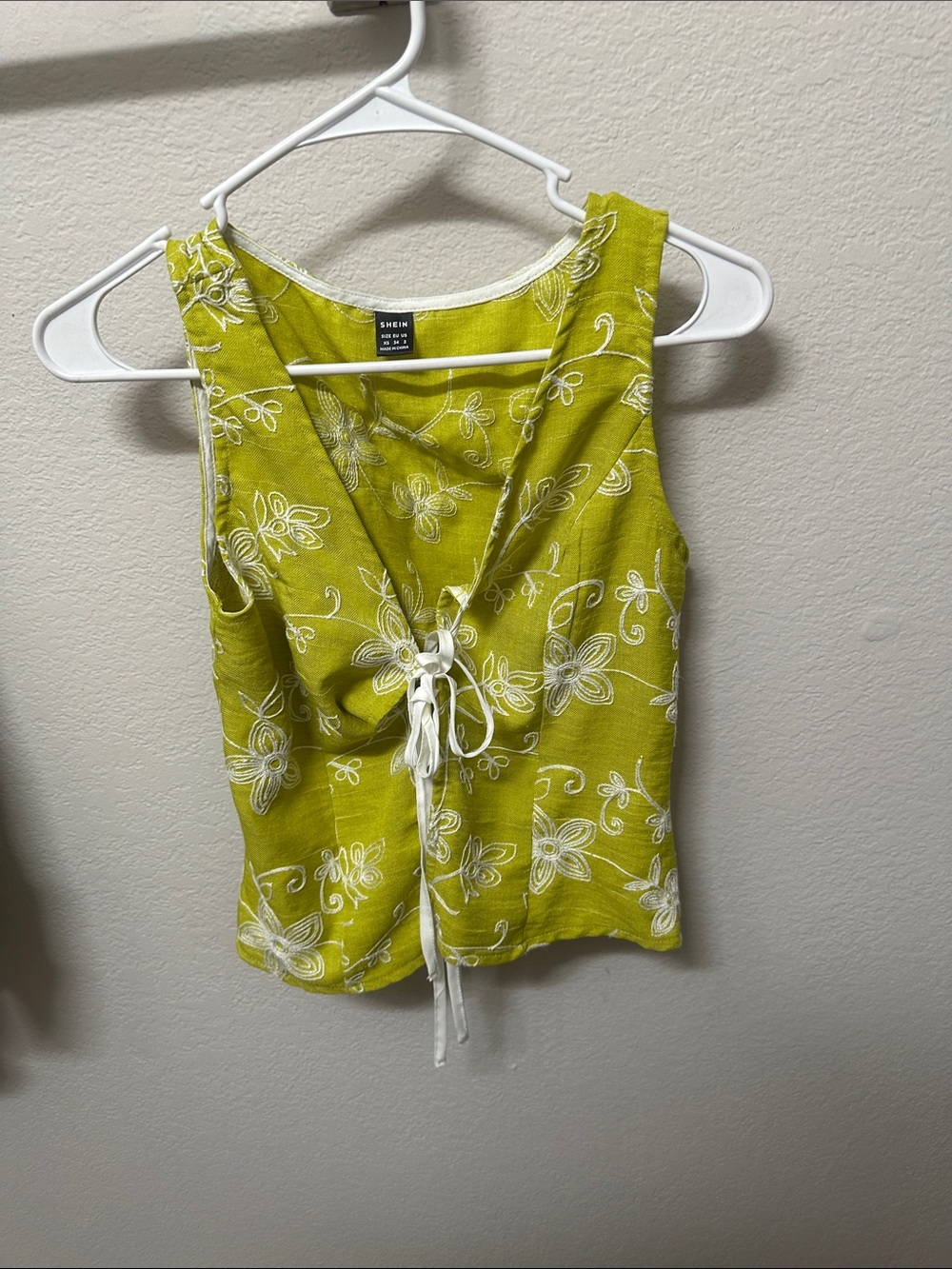 SHEIN Lime Green Floral Tie-Front Tank